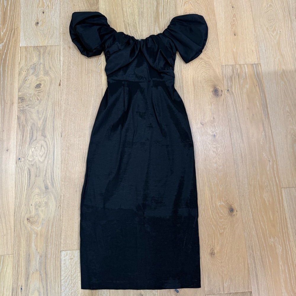 Abercrombie & Fitch Black Puff Sleeve Midi Dress | Medium Petite
